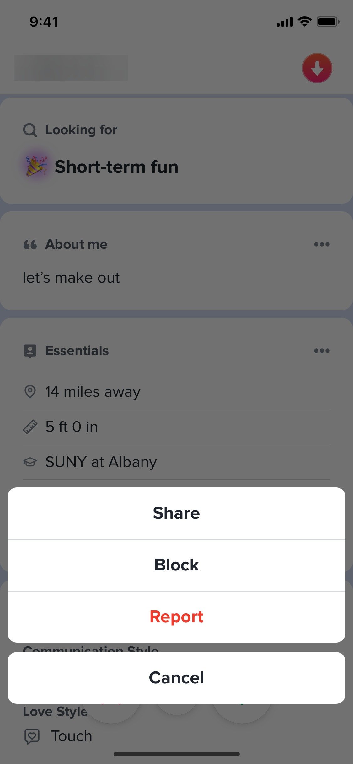 Tinder iOS screen 455