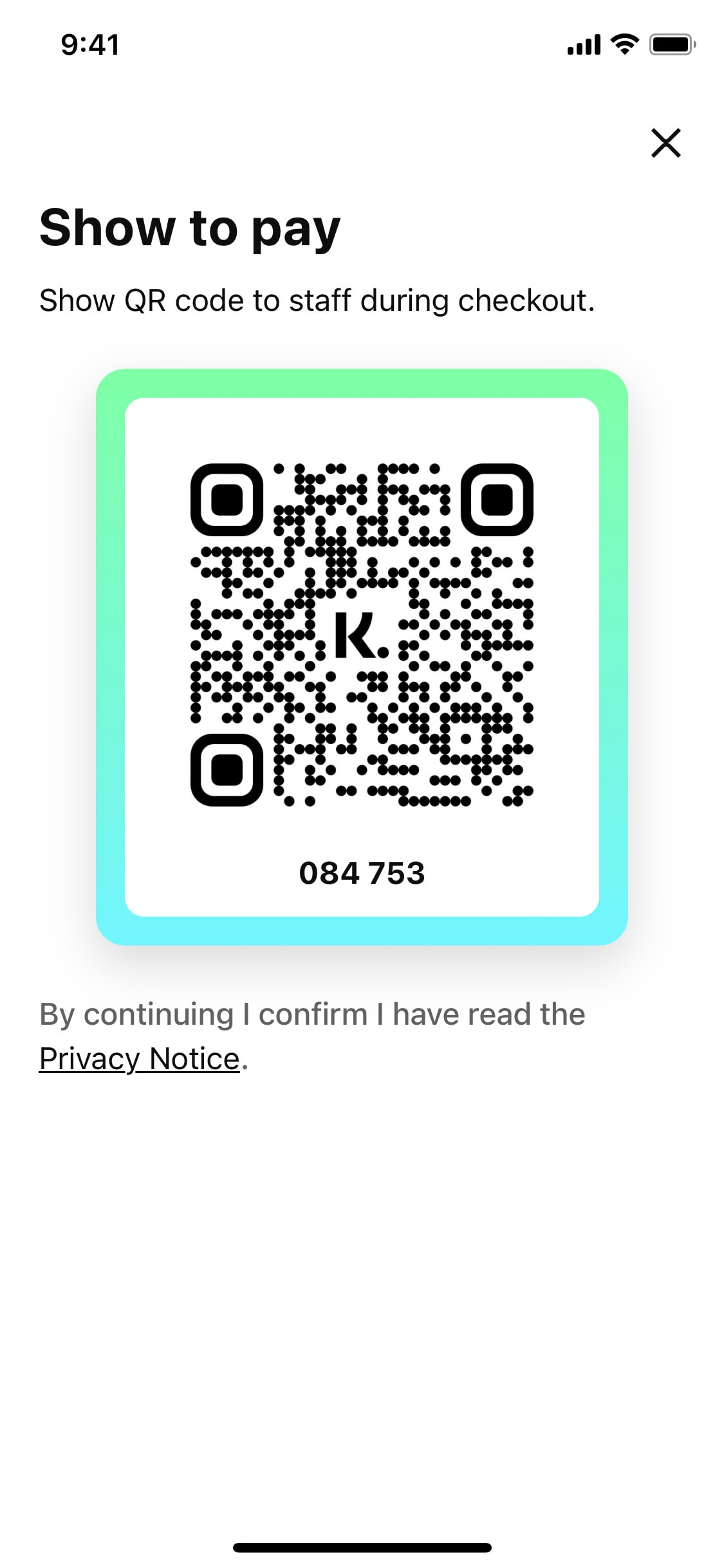Klarna iOS screen 538