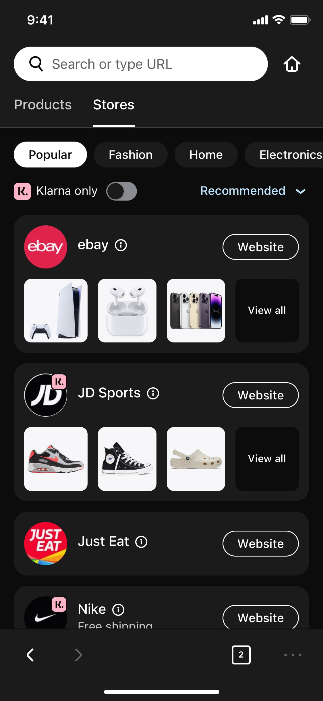 Klarna iOS screen 404
