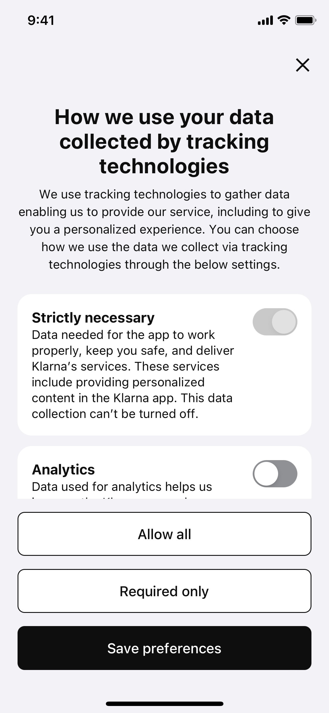 Klarna iOS screen 236