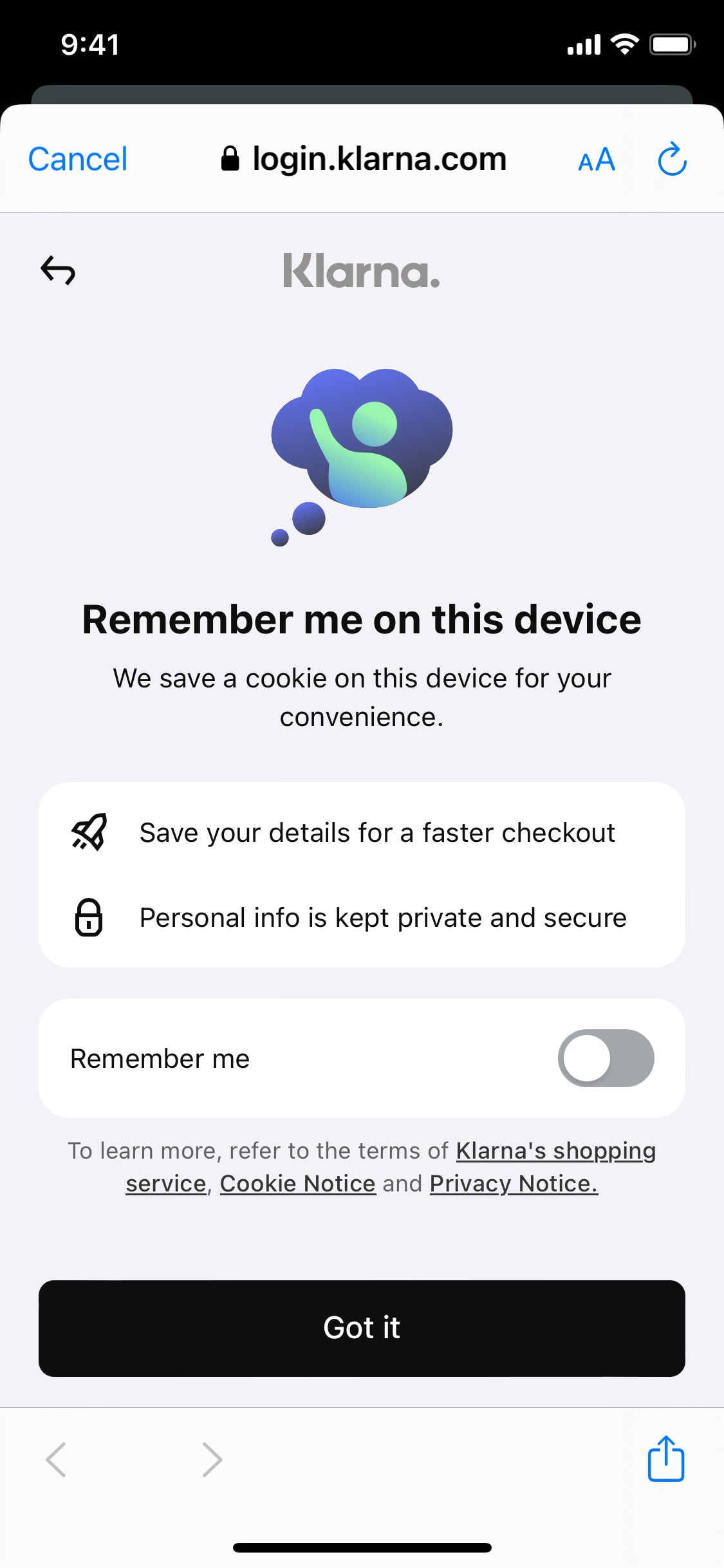 Klarna iOS screen 367