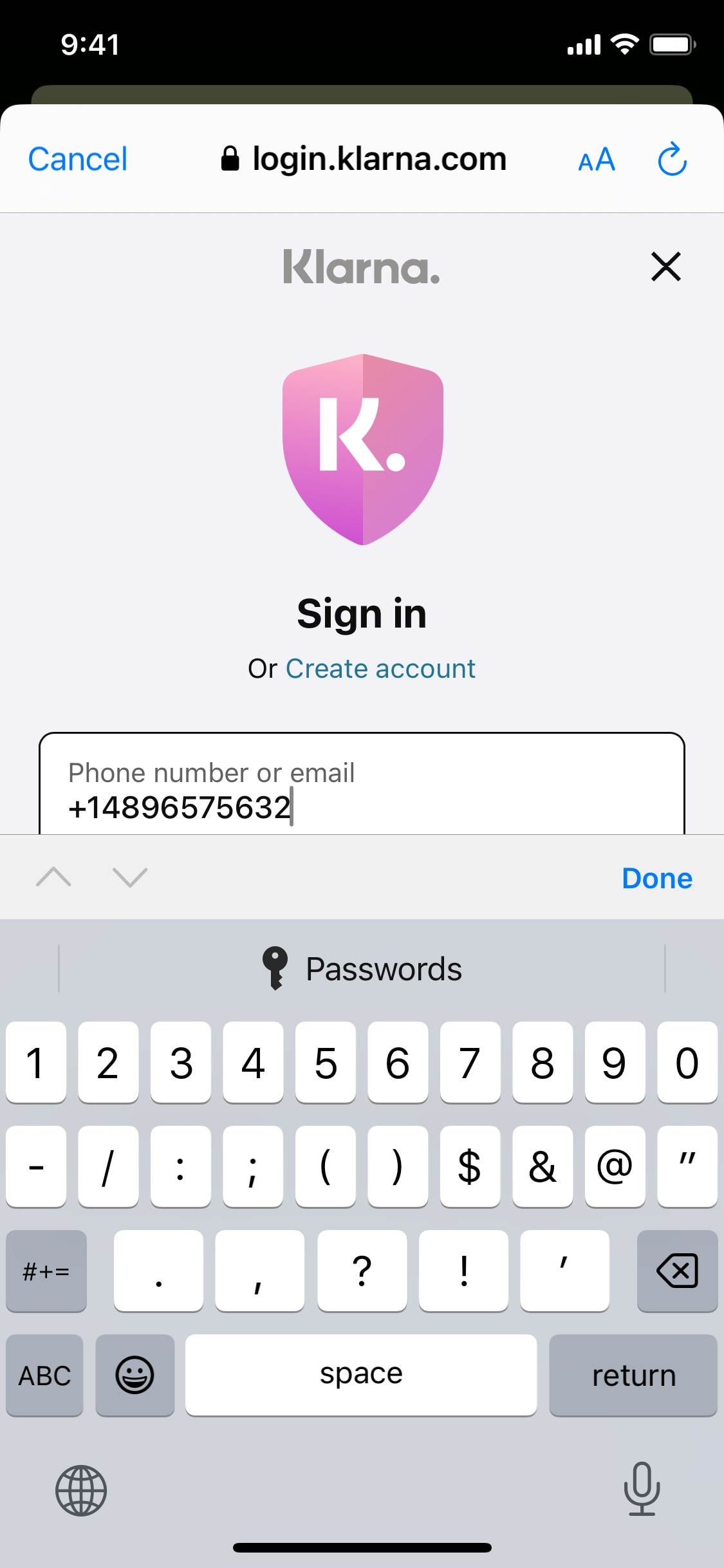 Klarna iOS screen 408
