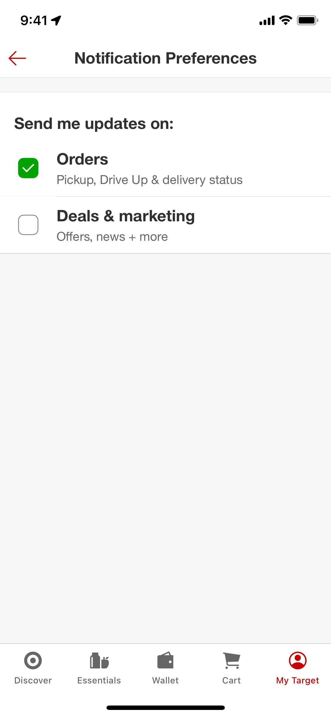 Target iOS screen 410