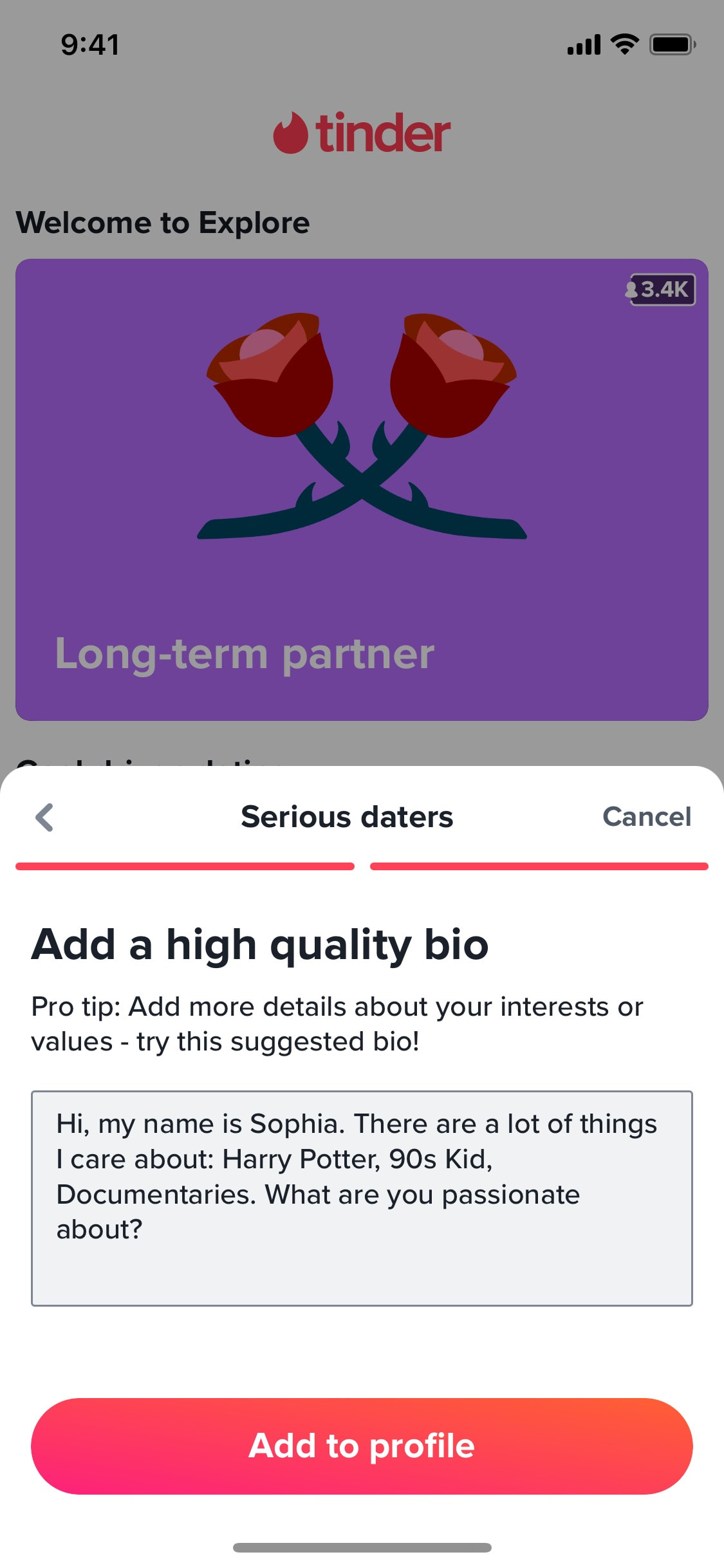 Tinder iOS screen 443