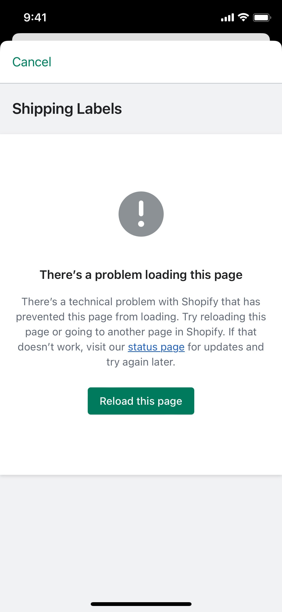 Shopify iOS screen 419