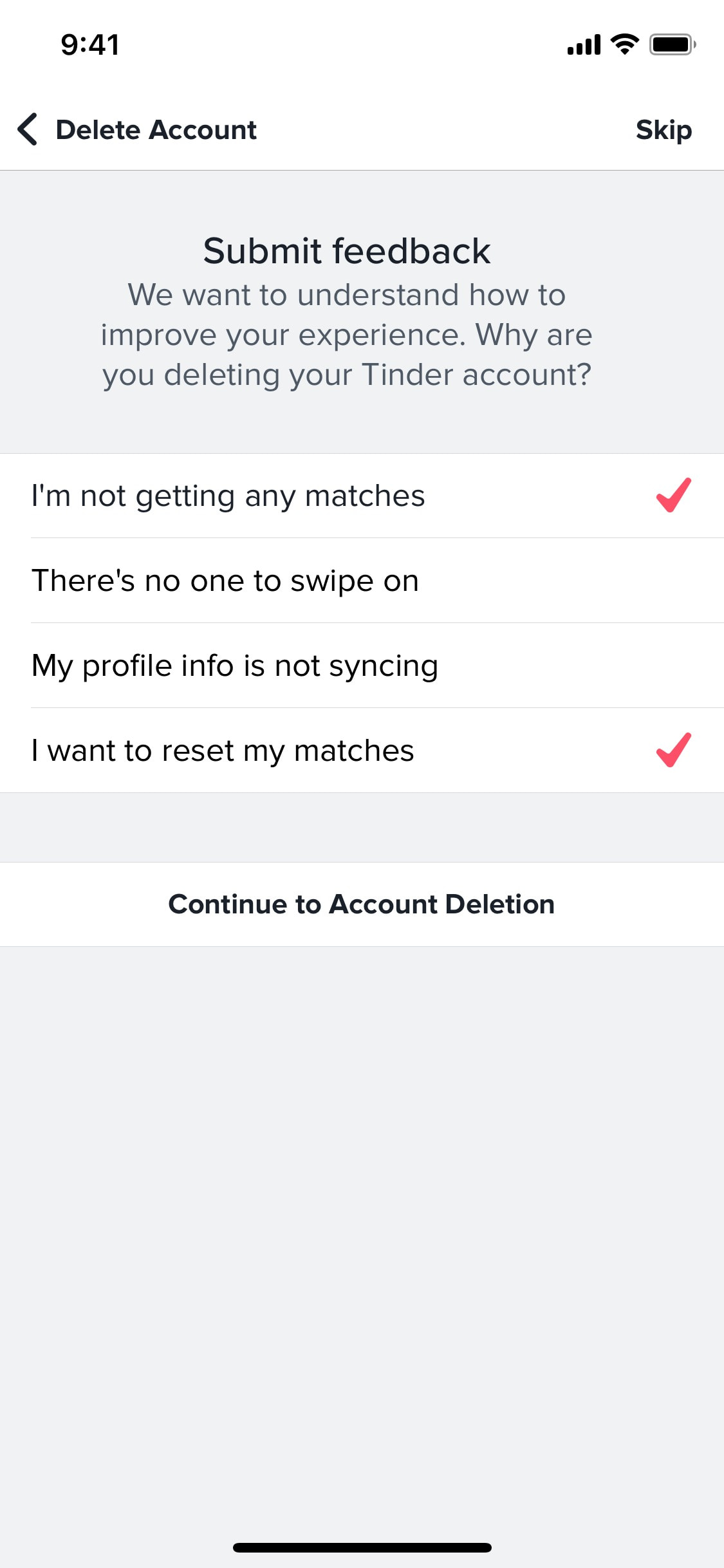 Tinder iOS screen 341